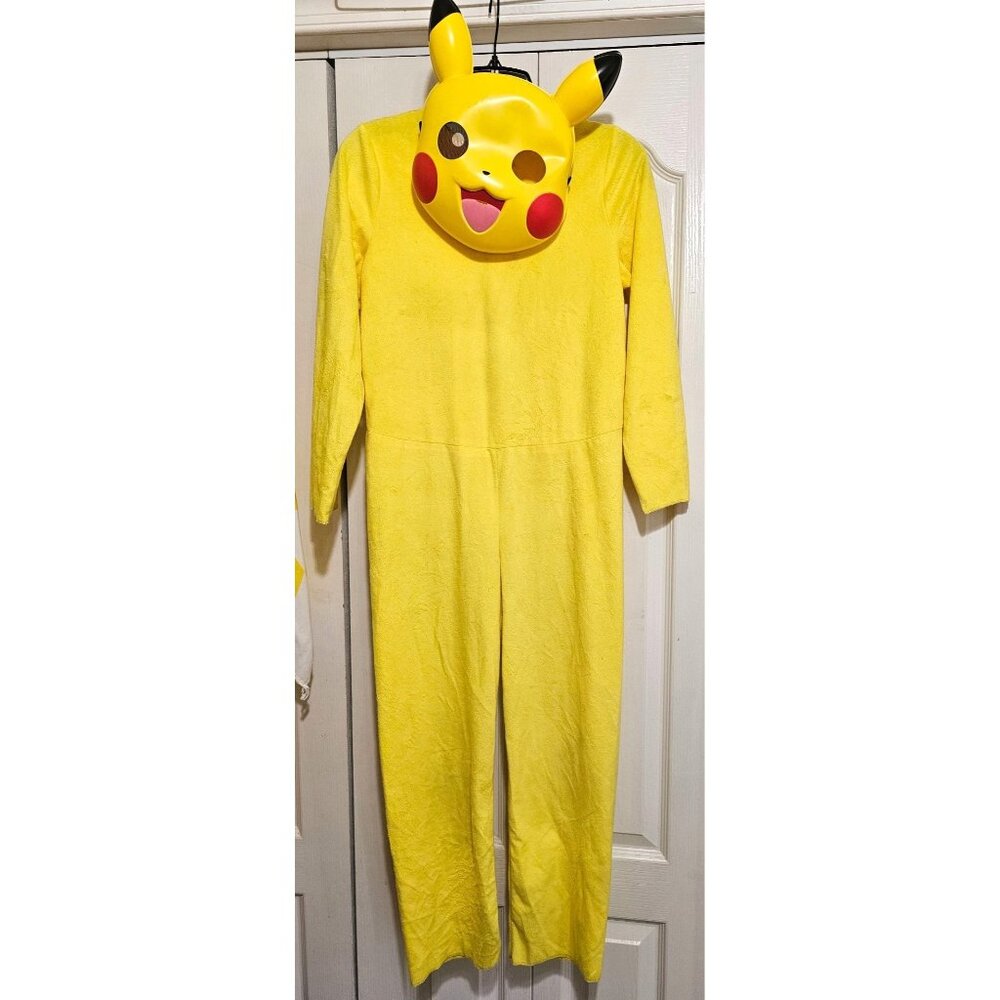 Pokemon Pikachu Classic Costume Attached Tail Mask Halloween Kid Boys 10-12 READ